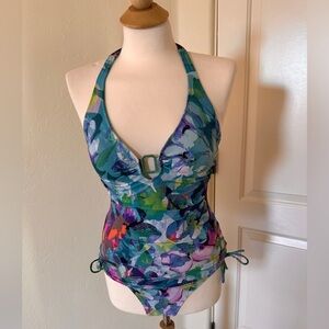 Gottex Size 8 Convertible Swimsuit | Halter Bikini l One Piece | Abstract Floral